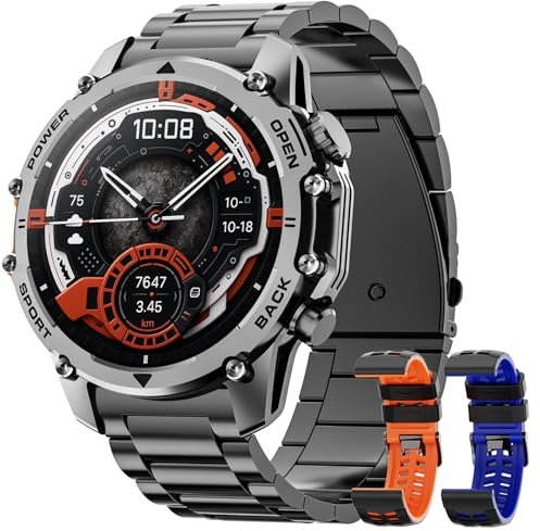 Smartwatch Herren,1.52 HD Smart Watch mit 500mAh Lange Akkulaufzeit, 114+ Sportmodi Militärischer Stil Fitnessuhr mit Herzfrequenz/Schrittzähler/Schlafmonitor/Taschenlampe Android iOS Mens Watches