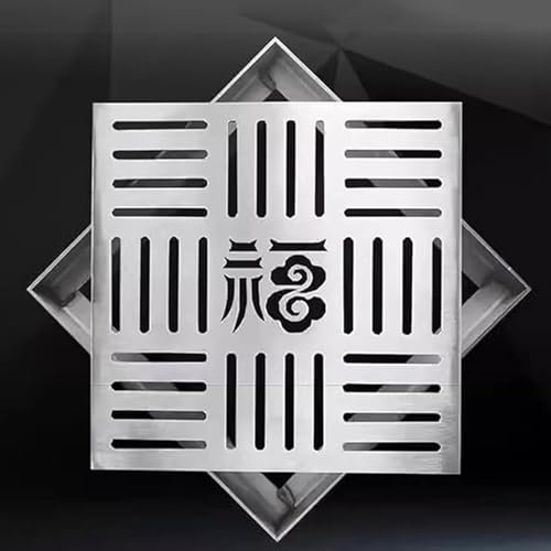BomDog Canal de Drenaje Rejilla Cuadrada de Desagüe, Rejilla de Canalón Metálica Decorativa, Cubierta de Zanja Extraíble con Base
