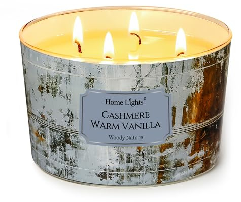 Home Lights Duftkerzen im glas 510g Soja Kerzen 4-Wick Kerzengläser Aromatherapie, Rauchfrei, 50h vollverbrannte Duftkerze Cashmere Warm Vanille