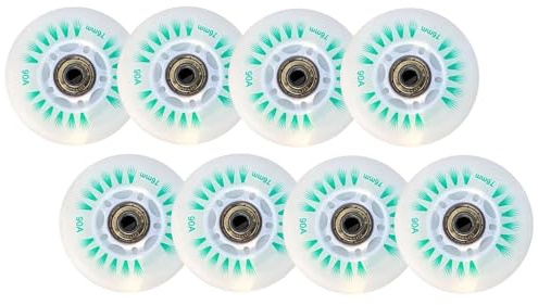 LED-Leuchträder für Inlineskates mit magnetischem Kern und Lagern, für den Innen- und Außenbereich 90A Lumineszenz Rollschuhräder, 8er-Pack (Grün, 90 mm)
