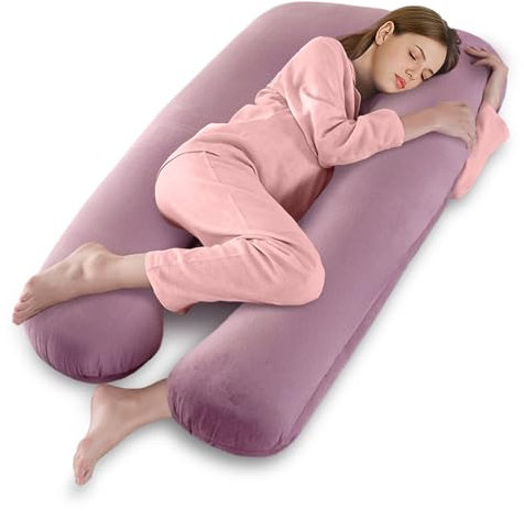 Vikcvcsc Schwangerschaftskissen U Form, Ganzkörperkissen mit Bezug, Stillkissen XXL, Extra Großes Seitenschläferkissen zum Schlafen für Schwangere mit Abnehmbarem und Waschbarem (Rosa, Samt)