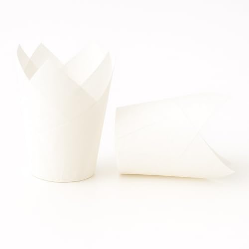 The Baked Studio Tulip Cupcake Liners – 50 Pack | Elegant Muffin & Cupcake Cases | Non-Stick, Oven-Safe, Food Grade Paper | Ideal for Weddings, Parties & Baking Professionals (White)