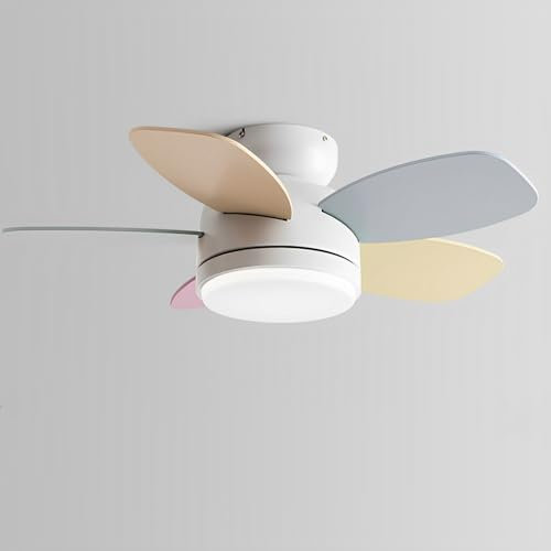 Ventilador de Techo con luz para Interiores, silencioso, de 6 velocidades, con aspas de Colores, Control Remoto e Interruptor de Pared, con luz LED de 48 W para Dormitorio y Sala d