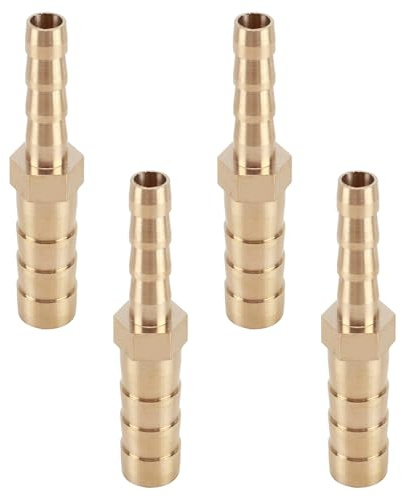 Fadbudss 4 Pcs Barb Fitting Reducer, Brass Straight Connector Reducing Adapters Transfer Splicer Mender Union Accessories Fit Hose ID 8mm to 6mm for Air Water Gas Fuel Oil Pipe Yellow