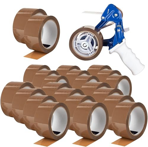 BOXXtape Premium braun 24 Rollen + Profi Handabroller für Klebebänder bis 50 mm Bandbreite | Sicherheitsmesser
