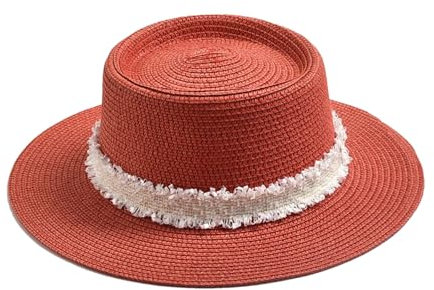 UIOKLMJH Herren-Hut mit flacher Krempe, 56–58 cm, Rot