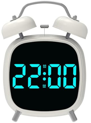 ZEPFJHE Sveglia digitale con campanelle gemelle, per chi dorme pesantemente funzionante, design retrò, 3 regolazioni della luminosità, suono progressivo, doppia campana
