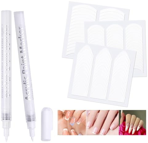 French Manicure Kit, Include 2Pcs French Manicure Pen 0.7mm White Tip Pen and 111 Count French Tip Nail Stickers Strips , Self-Adhesive French Tip Tool for Women at Home DIY Nails Art