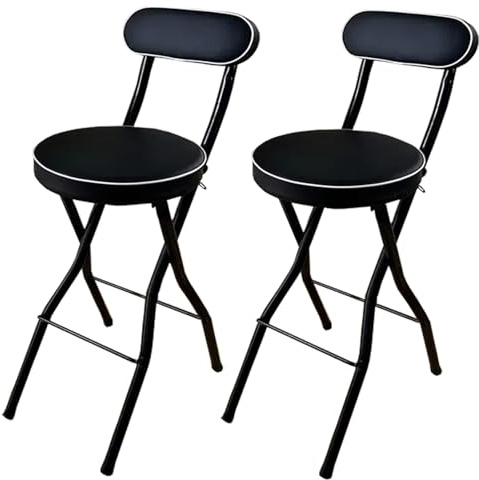 Sgabello da bar pieghevole con schienale alto sedie pieghevoli per cucina, soggiorno, giardino, campeggio e pesca, 2 pezzi, altezza 70 cm, elegante colore nero