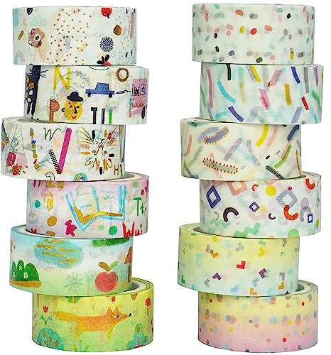 YUBBAEX Washi Tape Set cinta adhesiva decorativa Washi Glitter Adhesivo de Cinta Decorativa para DIY Crafts Scrapbooking (Children's Patintings)