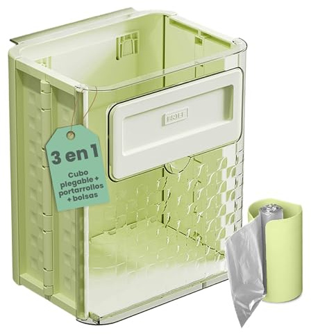 Cubo de basura cocina extraible plegable con colgador universal | Sistema limpio con panel imantado para empujar residuos, compatible con cubo basura orgánica y cubos de basura bajo fregadero