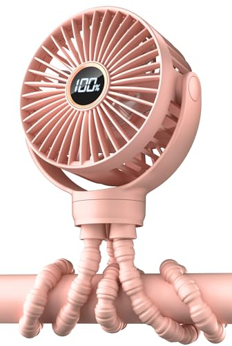 Portable Pram Fan, Small Rechargeable Clip On Fan with Digital Display | 2000mAh, 3 Speeds 360° Rotate Mini Cooling Fan for Stroller, Buggy, Car Seat, Crib & Travel