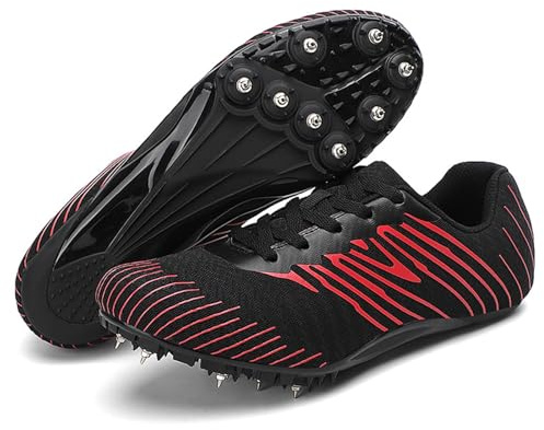 Zapatos de Atletismo Hombre, Zapatillas Training 8 Clavos Adulto Cómodas, Zapatos Velocidad Y Saltos Hecho De Materiales Livianos,Negro,39 EU