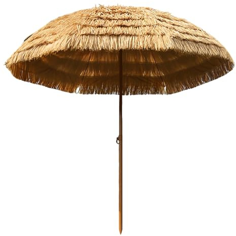 Genérico Sombrilla Tiki de Paja de 204cm de Altura sombrillas de Playa con 8 Varillas Parasol de Paja con diseño inclinable Estructura Plegable y portátil para Playa Patio jardín