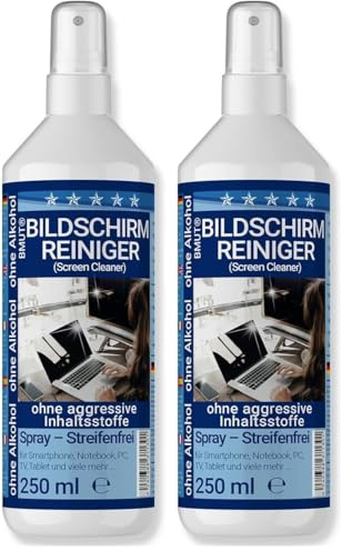 250ml Bildschirmreiniger Spray | gegen Fettflecken & Fingerabdrücke | für alle Displays, Tablets, Handys & Monitore (Packung mit 2)