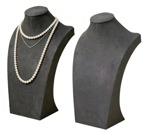 Jinavoty 2 Pcs Jewelry Display Busts Velvet Necklace Display Stand Necklace Mannequin Holder Stands for Selling, Trade Shows and Home Display (Dark Grey)