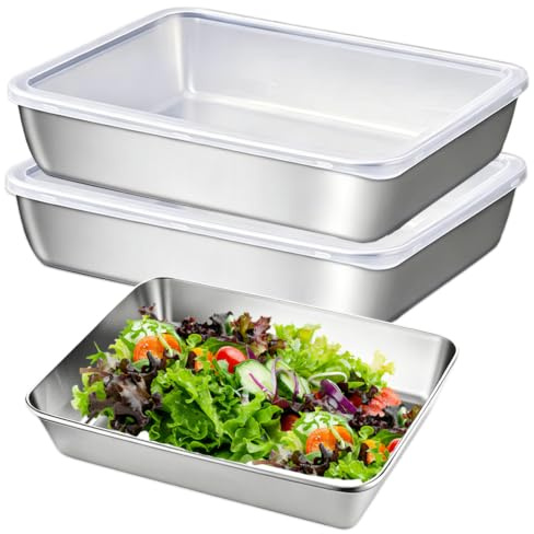 suaywo 3 st matbehållare i rostfritt stål med lock, stackable återanvändbara matförvaringslådor, diskmaskin säker fräsch bevarande matbehållare för ost, mått, sausage