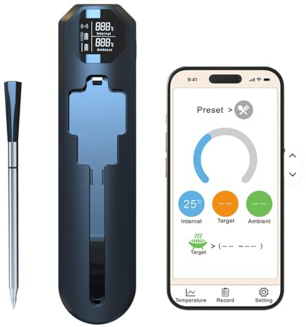 Termometro da cucina senza fili Bluetooth – Termometro da cucina con monitoraggio tramite app con timer e allarme, IP67 impermeabile e resistente all'olio, termometro per barbecue, griglia
