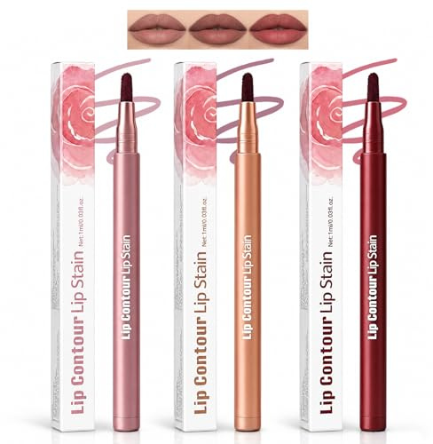 3 Piezas Lip Stain Peel Off,Peel Off Lip Liner Stain,Lips Tint con Acabado Mate,Impermeable,voluminizadores e hidratantes,Perdurable,naturaleza,Lápiz Labial para Mujeres