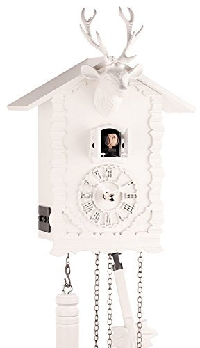 Eble Kuckucksuhr Kuckuckuhr Echtholz NEU batteriebetriebenes Quartzwerk Kuckuckruf Hirschkopf weiß 26cm- 24380
