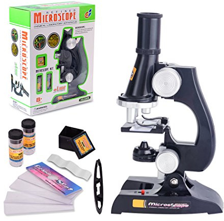 ALEENFOON Microscopio Bambini, 450x, 200x, 100x Ingrandimento Kit Microscopio Scientifico per Bambini con luci LED Include Set di Accessori per Principianti Educazione Precoce