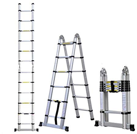 Escabeau télescopique en aluminium extensible - Échelle multi-usages - Pour travaux ménagers, bricolages, toiture et lettres.