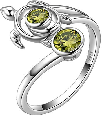 Aurora Tears Turtle verstellbare Ringe 925 Sterling Silber Tiere Open Ring Peridot August Birthstone Schmuck mit Zirkonia für Frauen DR0084A