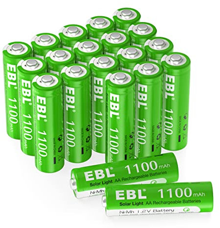 EBL AA Akku 20 Stück für Solarlampe für außen - Solarakku AA 1100mAh, Wiederaufladbar, hohe Ladezyklen mit Gering Selbstentladung
