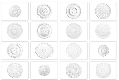 HEXIM Perfect Stuckrosette aus PU hartschaum - Deckenrosette weiß, Zierelement, Stuck (B3082, Ø 508mm) Wanddekoration Schlafzimmer Lampe Rosette rund