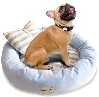 PETCUTE Hundebett Katzenbett Waschbar Hundesofa Rund Kissen Bett Wildlederimitat Haustierbett für Grosse Mittlere kleine Hunde Katzen(L-65 * 16 cm Blau)