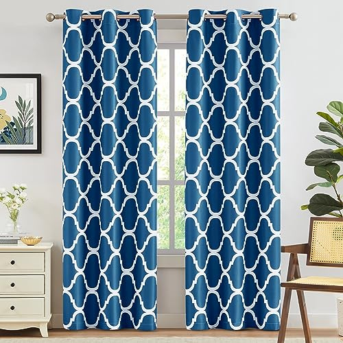 Melodieux Moroccan Fashion - Cortinas Opacas con Aislamiento térmico para oscurecer la habitación, con Ojales, para Sala de Estar, 42 x 96 Pulgadas, Color Azul Rey (2 Paneles)