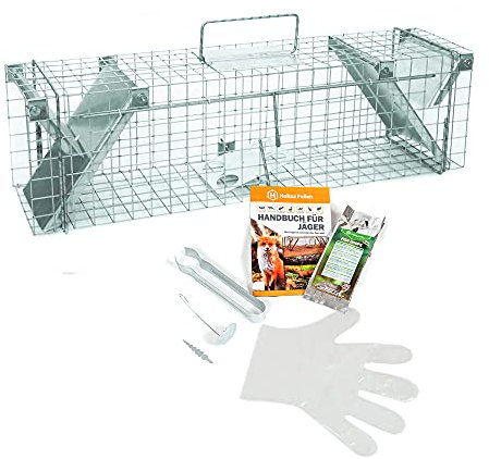 Holtaz Fallen Basic 65x17x20 cm 2 Türen Marderfalle Katzenfalle Rattenfalle Biberfalle Tierfalle Lebendfalle Drahtfalle Mit Extra Köder und Zubehör im Set