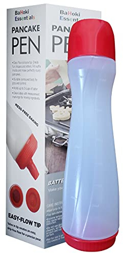 BaHoki Essentials Pancake Pen - Easy Squeeze Pancake Art Plastic Bottle Container - Pancake and Crepe Batter Mixer and Dispenser - Kitchen Baking Tool and Supplies - Drip Free Silicone Nozzle | Drip-free silicone nozzle, precise pancakes and crepes and waffles, jello shot dispenser, pancake art, pancake bottle