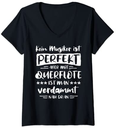 Damen Querflöte Spruch Flötisten Querflötenspieler Flöte Querflöte T-Shirt mit V-Ausschnitt