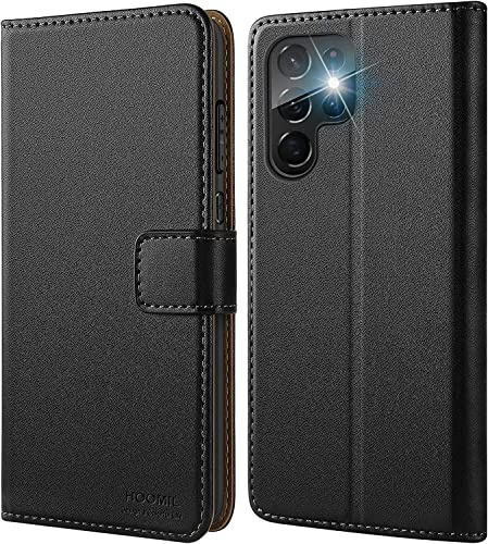 HOOMIL Handyhülle für Samsung Galaxy S22 Ultra 5G Hülle, PU Leder, Schwarz | mit Kartenfach & Standfunktion, Unterstützt Kabelloses Laden, Klappbar Schutzhülle