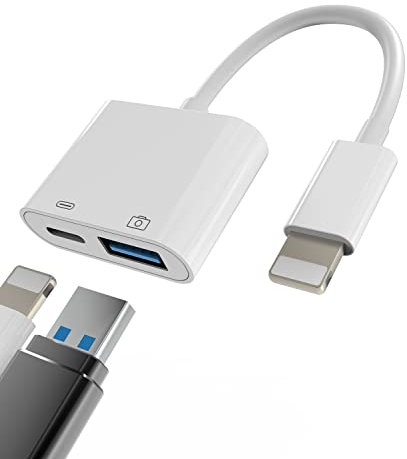 Lightning to USB A Adapter OTG Cable Connector for iPhone 13 12 11 Mini Pro Max X Xs Ipad Male Converter Apple Splitter and Charger Charging Female Port Camera Keyboard Mouse Adaptador para Hub 3.0
