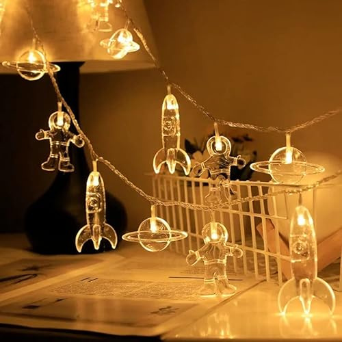 EONANT 20 LED Kinderzimmer LED Lichterketten 10ft Astronaut Raumschiff Rakete Schlafzimmer Anhänger Dekor, batteriebetriebene Wand Fenster Kinderzimmer Weihnachten Hof Urlaub Party Lichter (Warmweiß)