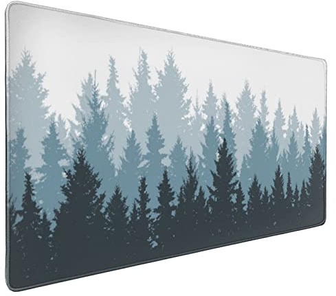 Forest Mouse Pad 35.4 X 15.7 Inch XXL Cool Design Black Gray Blue Abstract Watercolor Print Full Desk Mousepad Extended Large Non-Slip Rubber Base Keyboard Mat with Stitched Edges for Gaming Office