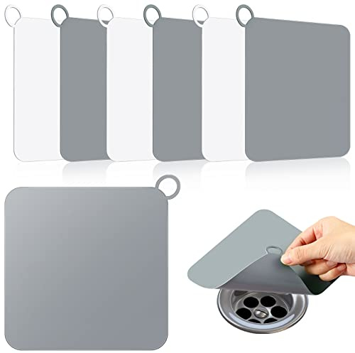 Yinkin 6 Pcs Drain Covers to Keep Bugs Out Silicone Shower Floor Tub Stoppers Bathtub Drain Stoppers Sewer Anti-Odor Mats Deodorizing Plugs for Bathroom(6 x 6 Inch,Square,Grey and White)