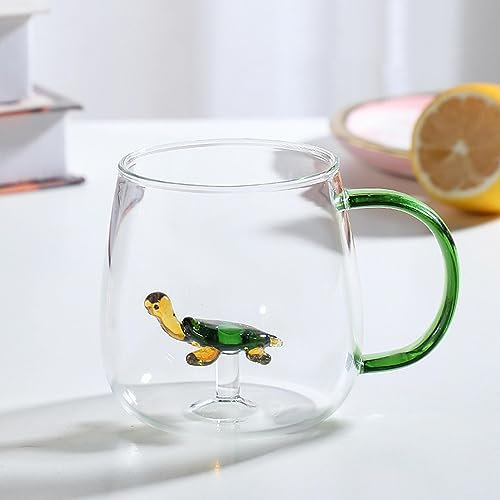 Zankie -Trinkglas mit Tier im Inneren – Borosilikatglas, niedlicher Tier-Innenbecher, 400 ml, weihnachtliches Motiv, Tier-Innenglas mit Hen-kel, Geschenk für Weihnachten, Geburtstag, Valentinstag