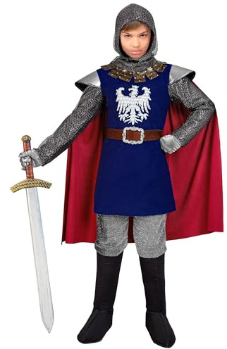 W WIDMANN MILANO Party Fashion - Kinderkostüm Ritter | Oberteil mit Umhang, Gürtel und Kapuze, Krieger, Soldat, für Karneval, Mittelalter Mottoparty