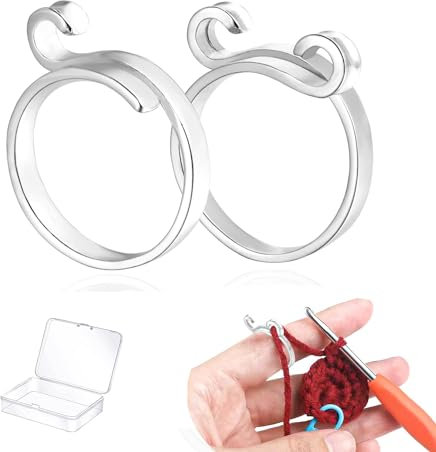 Kotkiddy® 2 Stück verstellbare Strickschlaufe Häkelring Silber Spatz Fisch Phoenix Metall gewebte Ringe Offener Ring Finger Halter Zubehör