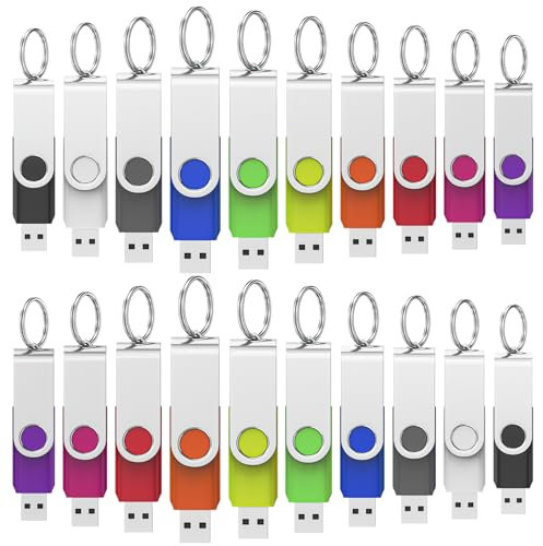 WOOOLKEN Cle USB 8 Go Lot de 20 Clés USB 2.0 Flash Drive Stockage Rotation Disque Mémoire Stick Clé USB Lot 8Go Stockage Données avec Lumière LED,10 Couleurs
