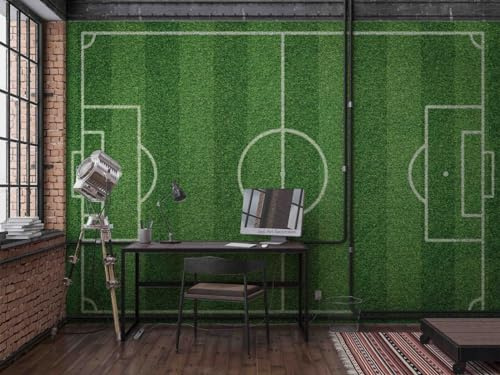 Fotomural Papel Pared Línea Verde del campo de fútbol modelo 3d Pegatinas de Pared Autoadhesivo，Moderna Decoración De Pared Sala Cuarto Oficina Salón,150 * 105cm