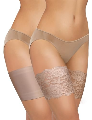 sesto senso 2 Paar Oberschenkelbänder Spitze und Glatt Sexy Elastische Anti-reibung mit 4 Silikonstreifen