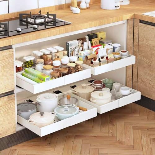 Cbilzxer Teleskopschublade 50cm, Ausziehschubladen für Schrank Organizer, mit klebendem Nano Film Heavy Duty Schiebeschubladen für Küche und Wohnzimmer (White 1 stück) 32-52cm