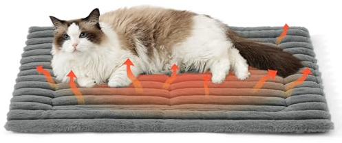 Bedsure Self-heating Cat Bed Washable, Meduim Cat Blanket,76x50cm,Grey | Self Warming Cat Bed, Fleece Warm Cat Blanket with Non Slip Bottom, Medium Dog Crate Mattress for Puppy, Warming Pet Pad