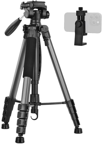 LINKCOOL 74 Inch Tall Aluminum Camera Tripod Stand for Canon Nikon Sony - Lightweight, Detachable Head, Phone Mount (Titanium Grey)