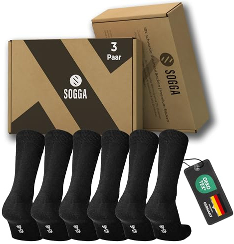SOGGA Calcetines de negocios para hombre 43-46, color negro, calcetines premium para hombre 43-46, 3-10 pares de calcetines negros de alta calidad para hombre, calcetines de traje de algodón, 3 Par