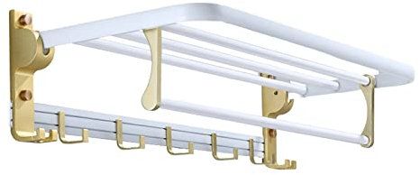 RAABYU Handtuchhalter für Badezimmer, Badezimmer-Handtuchhalter mit Zwei Handtuchstangen, Space Aluminium-Waschtisch-Badetuchregal, Handtuchhalter zur Wandmontage mit Haken, für B